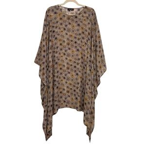 Eskandar Floral Lightweight Silk Caftan Beige Yellow Size 1 Lagenlook Designer
